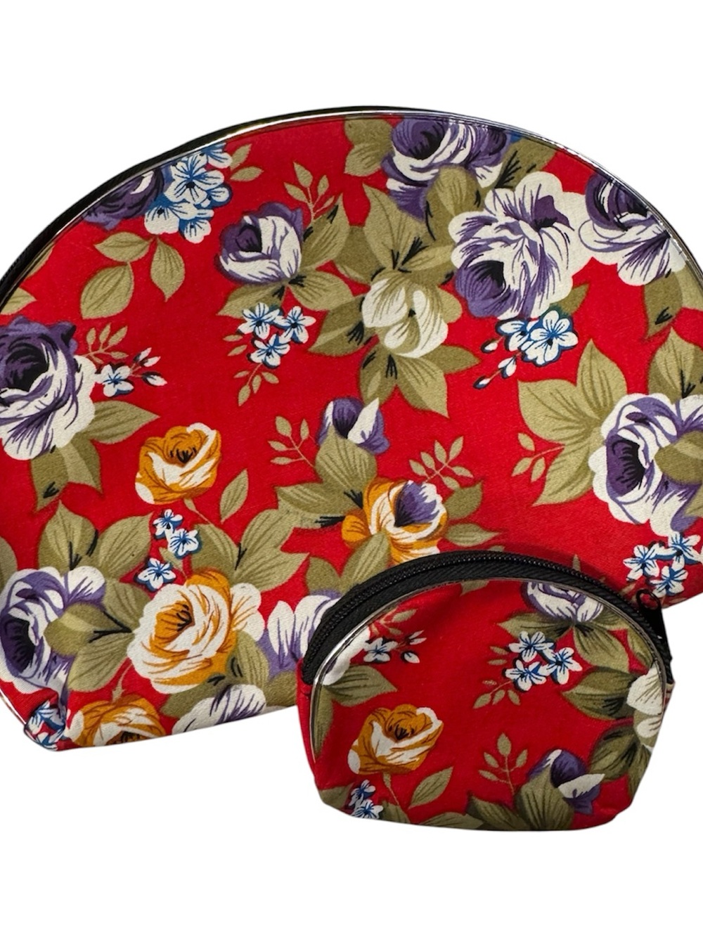 Floral Red Cosmetic Bag Set - Women's Makeup Pouch